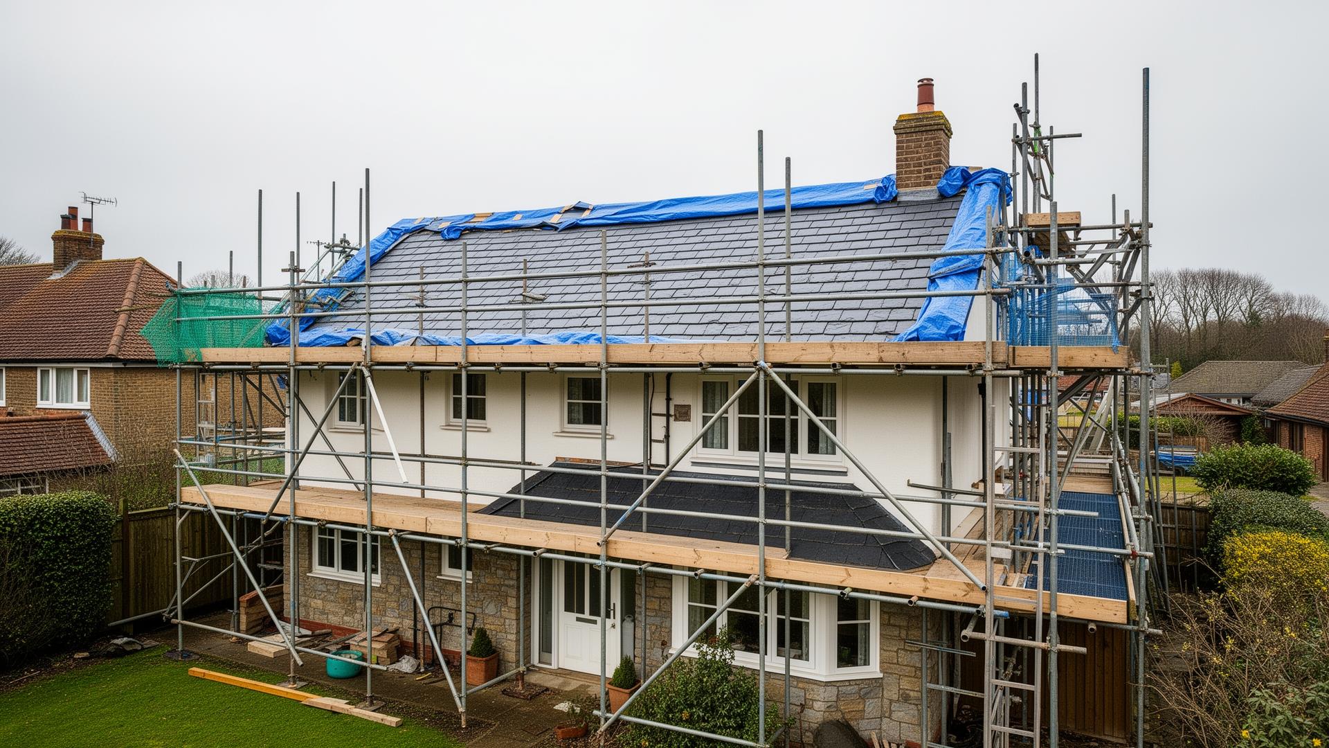 Scaffolding erected for roof works
