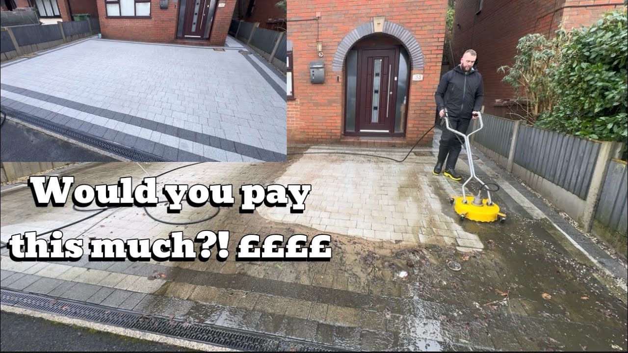 Driveway pressure washing transformation