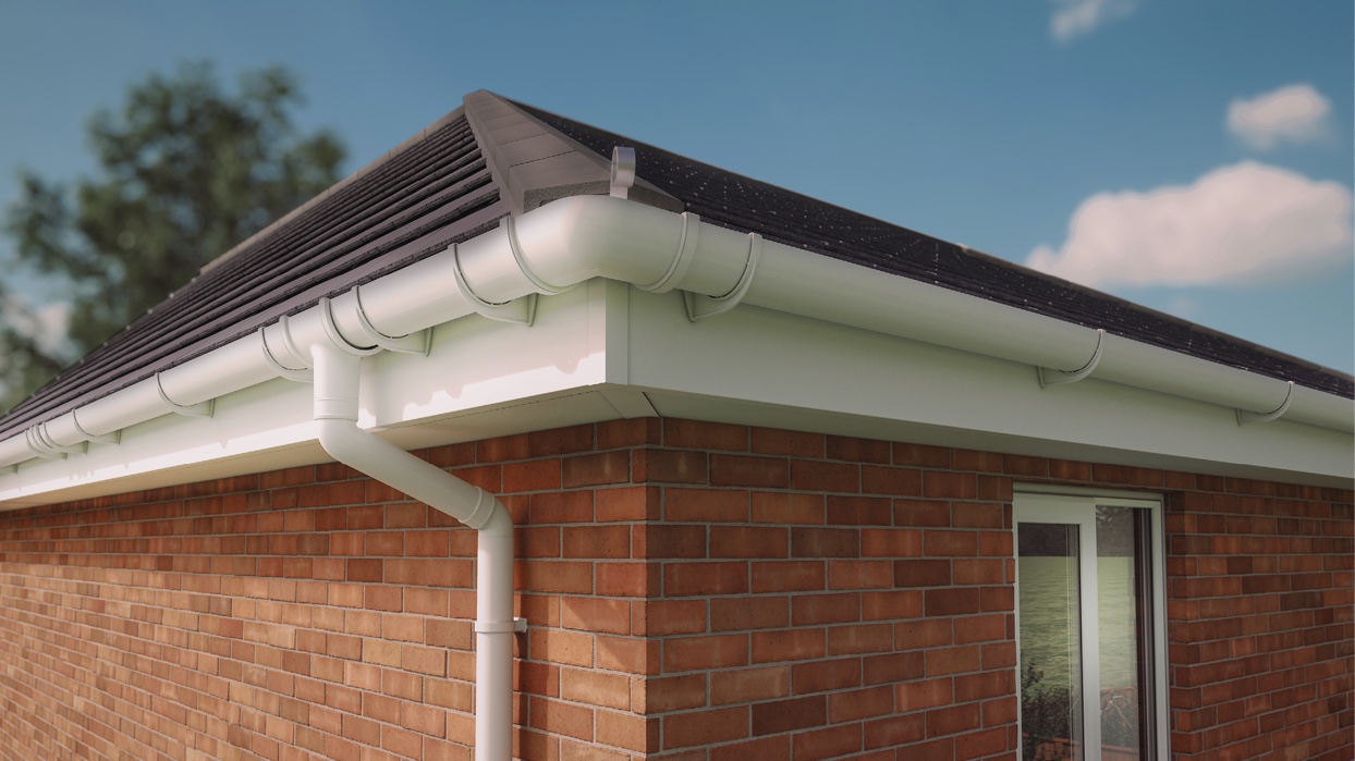 New PVC guttering fitted on UK house